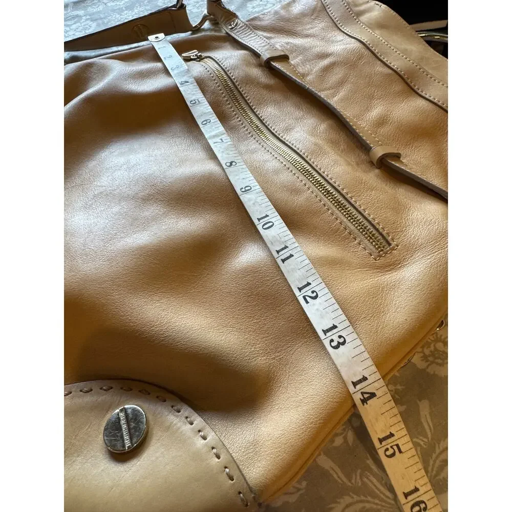 Borbonese Made in Italy Tan Leather Foldover Crossbody Shoulder Bag Purse